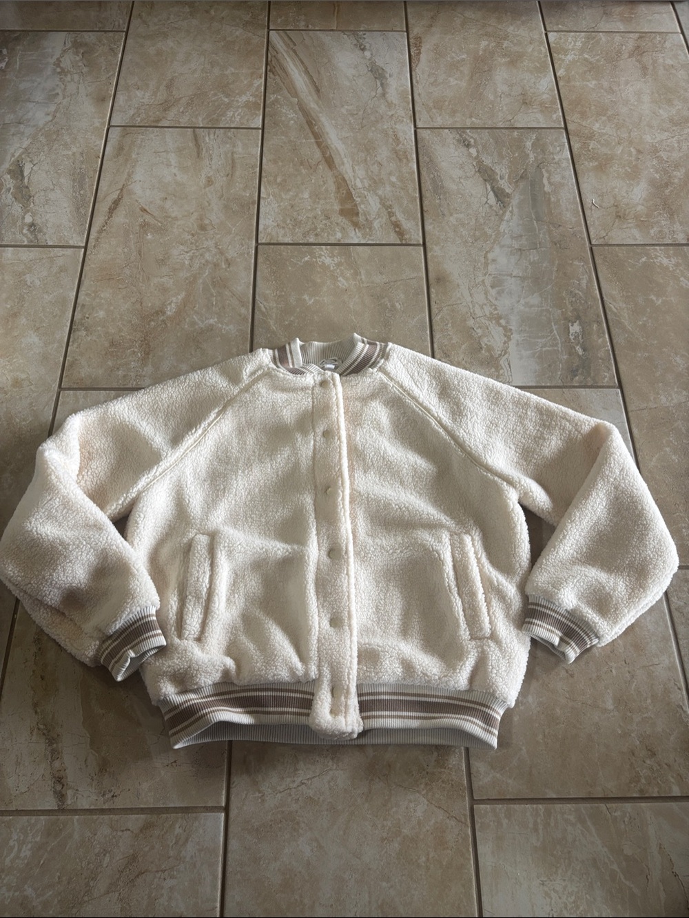 The Upside Cream Teddy Snap-Front Bomber